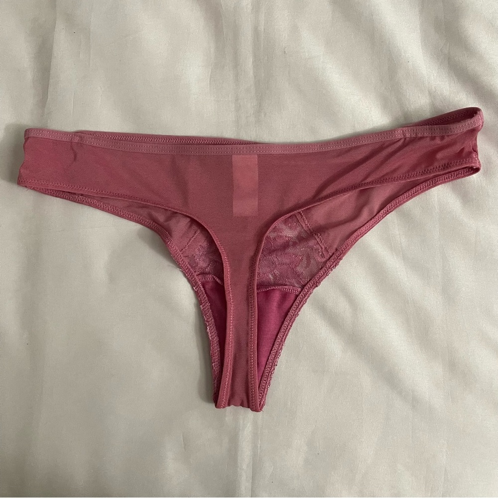 Violet long line mesh bra and lace thong two piece set - Picture 5 of 6